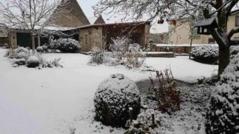 Schneebedeckter Hof und Garten - Landhaus Odaia